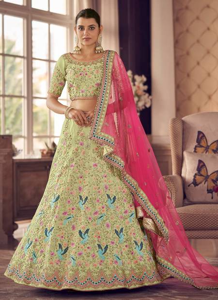 Pista Green New Collection Fancy Wedding Wear Art Silk Heavy Latest Bridal Lehenga Choli 9407
